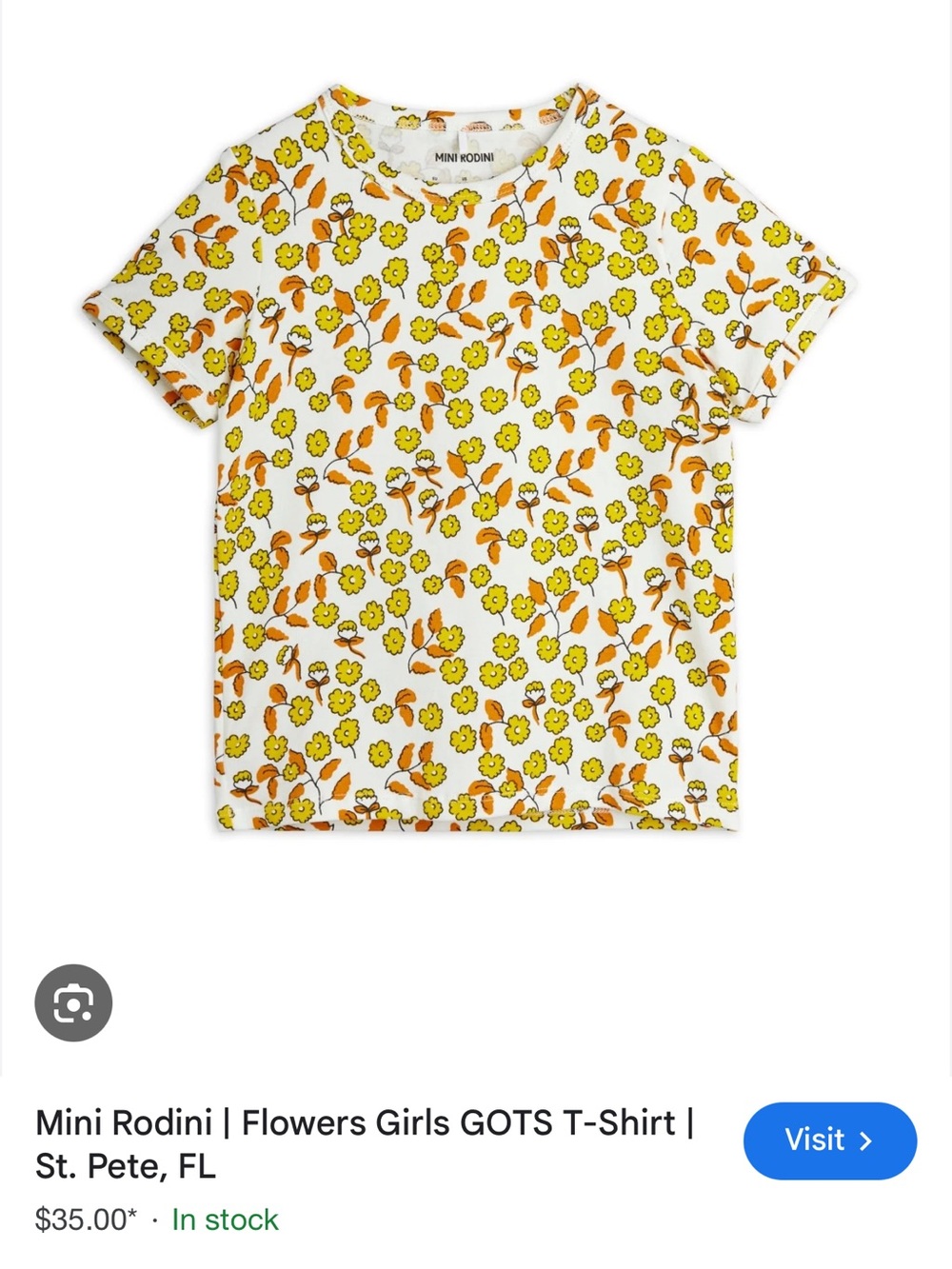 Mini Rodini White Tee with Yellow & Orange Floral Print (Organic Cotton) 3-5year
